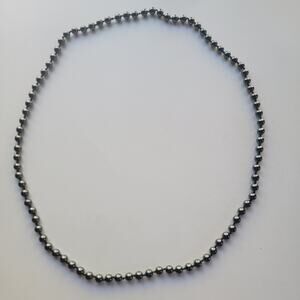 Hematite Bead Necklace With Glossy Gunmetal Round Beads On Knotted Cord Strand